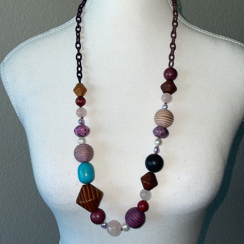 Natural stones-quartz amethyst aquamarine and fresh water pink and white pearls